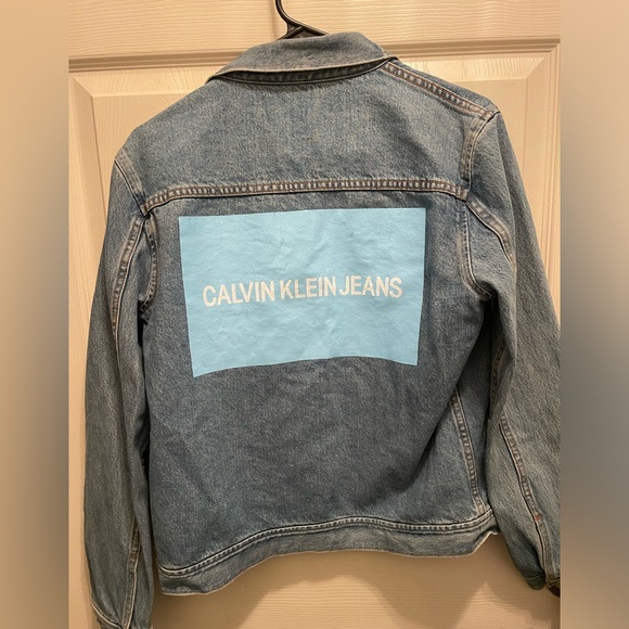 Calvin Klein Denim Trucker Jacket Lyon Blue Logo - Picture 2 of 6